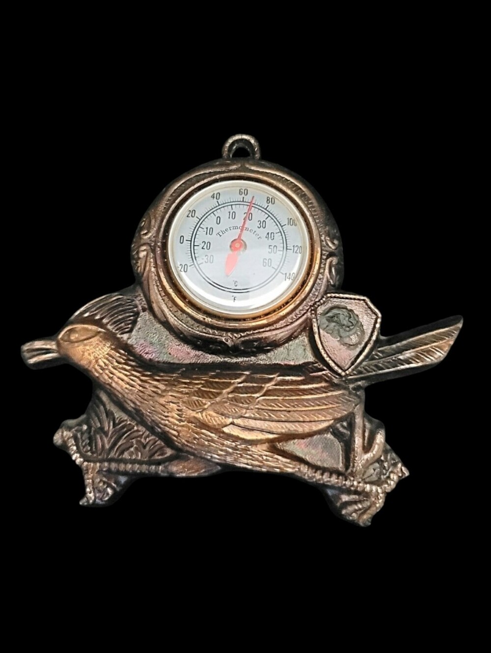 Vintage Bronze Road Runner Bird Thermometer Wall Decor